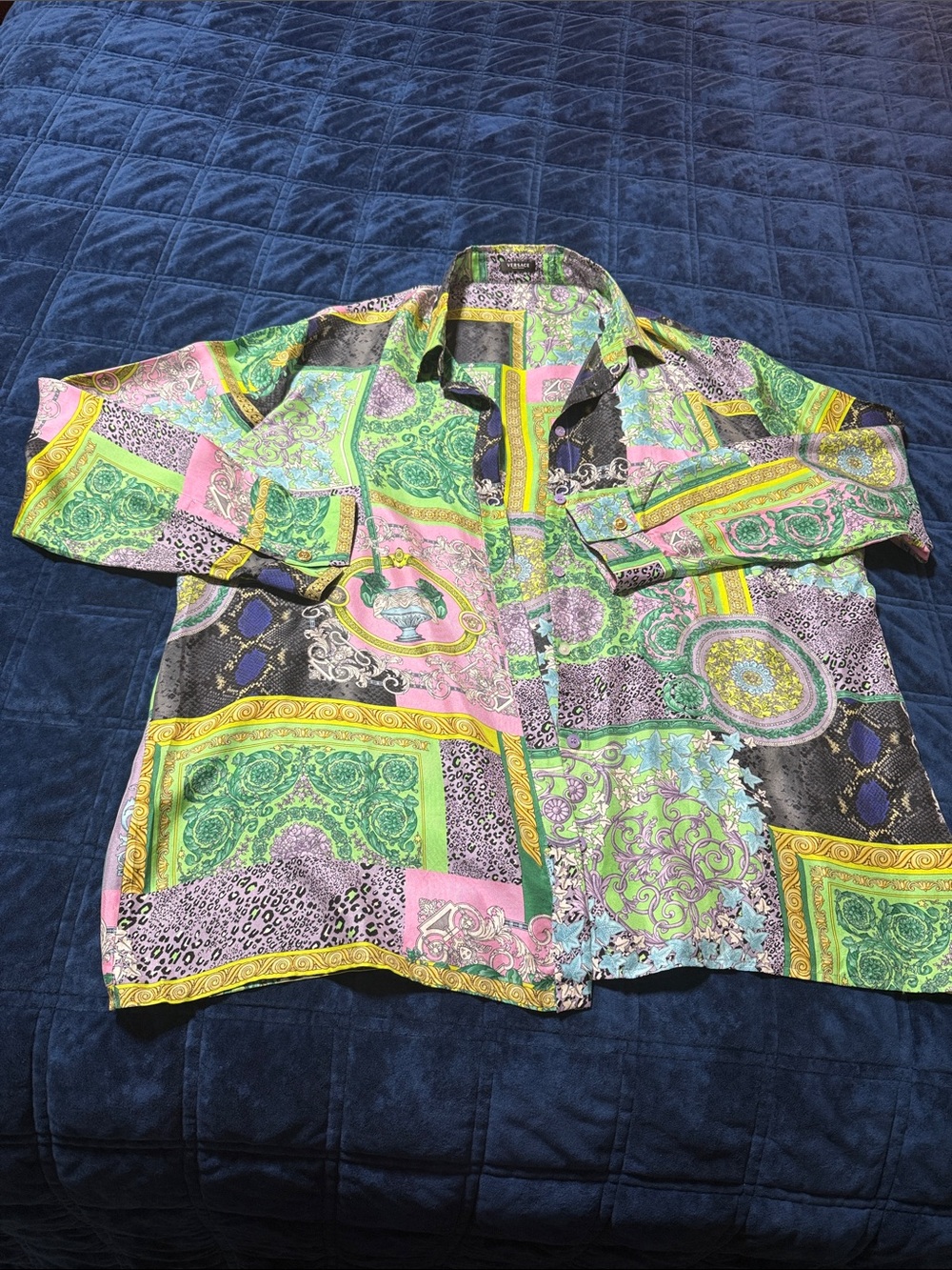 Versace Women’s Barocco Patchwork Print Silk Button-Down Shirt